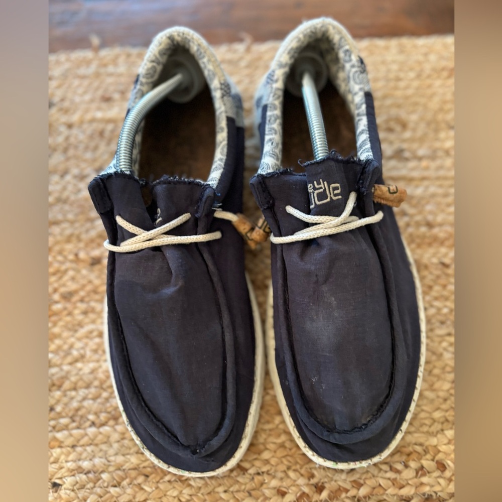 Hey Dude Wally Linen‎ Natural Mens sneakers Navy size 13